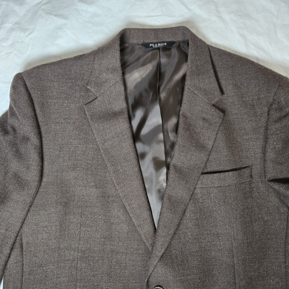 Jos A Bank 100% Wool Tweed Herringbone‎ 46R Blazer Sport Coat  Jacket Brown - Picture 9 of 10